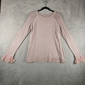 Sioni Sweater Womens M Pink‎ Crochet Flutter Sleeves Chiffon Split Back Coquette